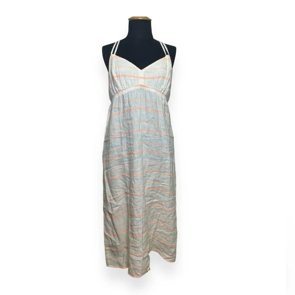 J.CREW Linen Cotton Blend Peach Cream Stripes Midi Dress No Size Tag - Picture 2 of 15